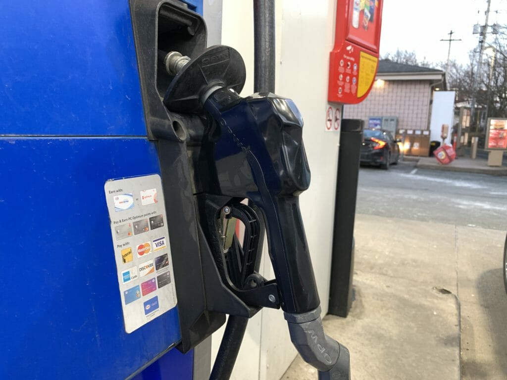 In this image: A gas pump nozzle.