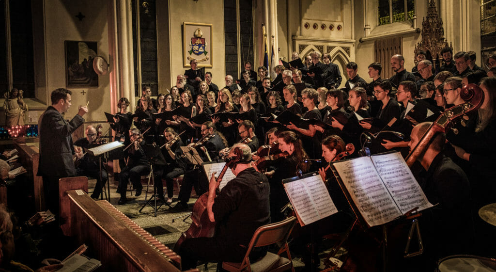 In this image: The King's Chorus performing from the side.