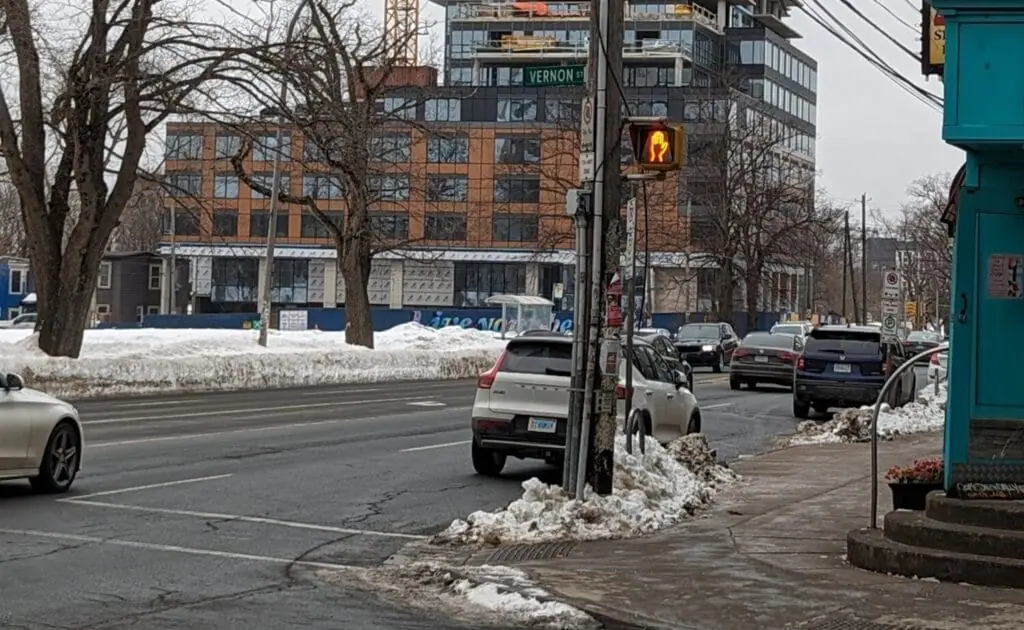 The intersection of Quinpool Road and Vernon Street.