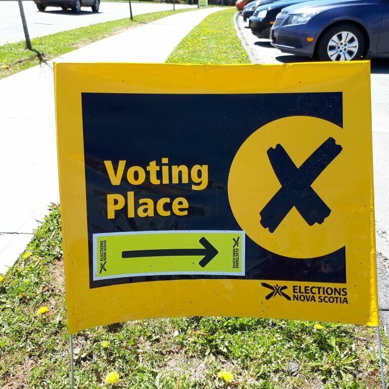 Sign for advanced polling station in Cole Harbour on March 17.
