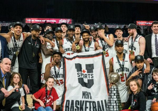 2019 champs In this image: Carleton Ravens pose for a championship photo at the Scotiabank Centre.