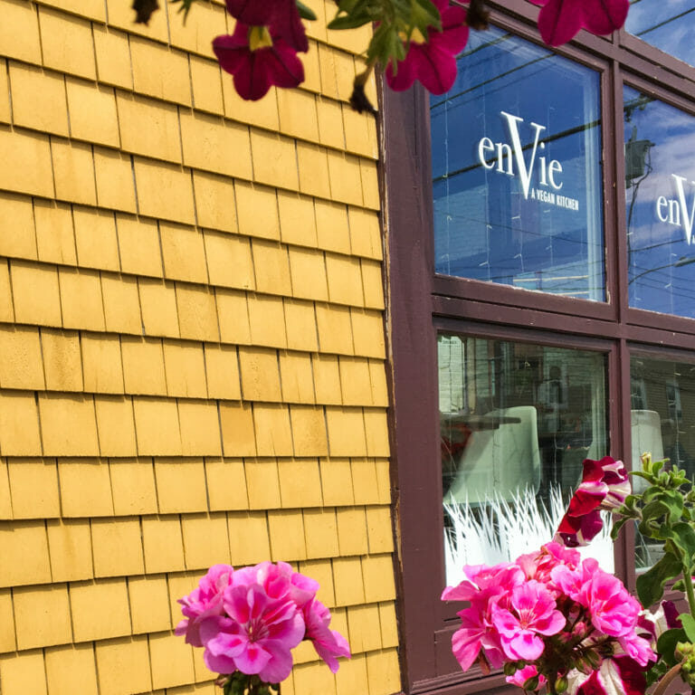In this image: The side of enVie: A Vegan Kitchen.
