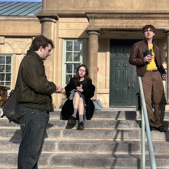 Students stand on the steps of the University of King’s College Library in Halifax, N.S., on February 25, 2025. (Jenna Olsen/The Dalhousie Gazette)