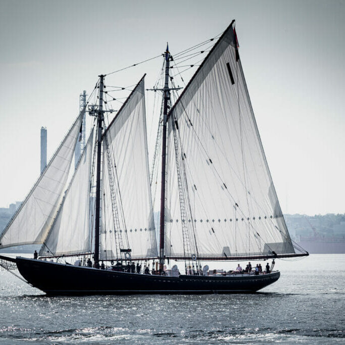 The Bluenose II entering Halifax harbour as it escorted the HMSC Frederiction back home safely in July of 2020. (Photo by Karly Barker | karlybarker.com)