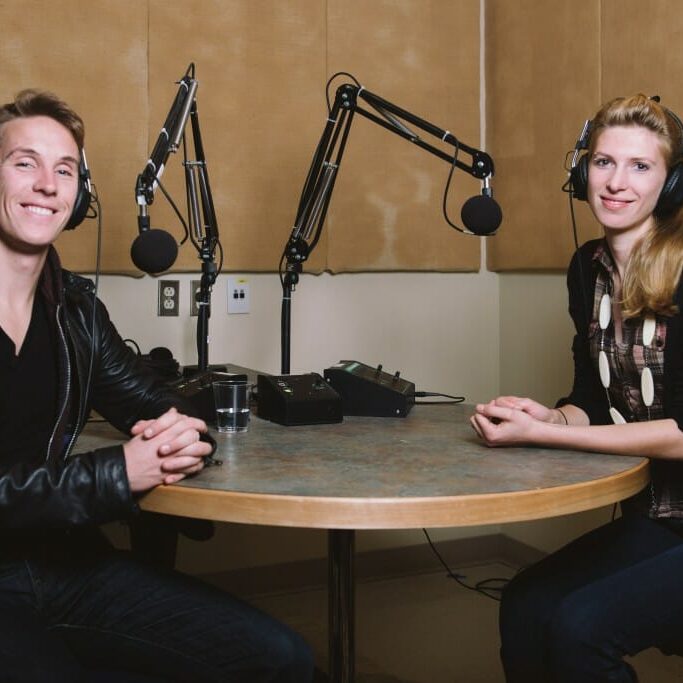 Cities Alive's Geordon Omand and Danielle Davis in the podcast zone (Photo by Mel Hatiie)