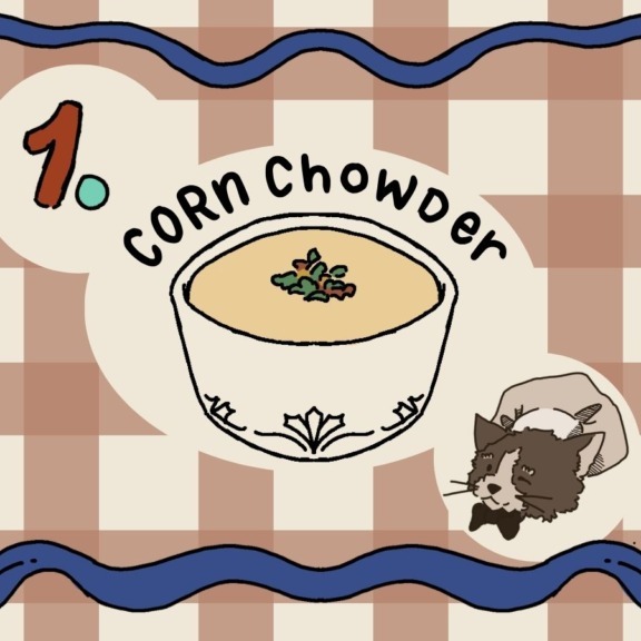 The Student Chef's first recipe of the year is corn chowder (Graphic: Bryce Goodyear/The Dalhousie Gazette) 
