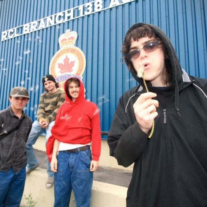 Members of the band Customer Service, from left to right: Max Hayden, Nick Adams, Owen Harris and Matt Cheverie, pose for a photo on Sunday, May 18, 2025. (Image courtesy of Moose Can Fly)