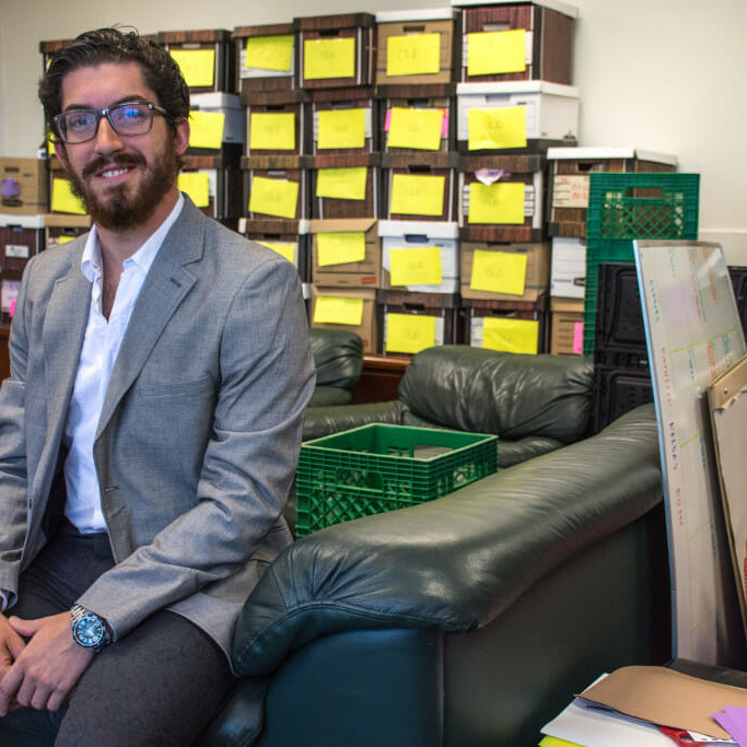 Dan Nicholson in the temporary DSU executive office. (Photo by Patrick Fulgencio)