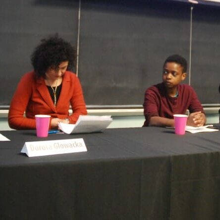 L–R: Margaret Denike, Dorota Glowacka, Tino Chiome, Greyson Jones, El Jones. (Photo by Rebecca Hussman)