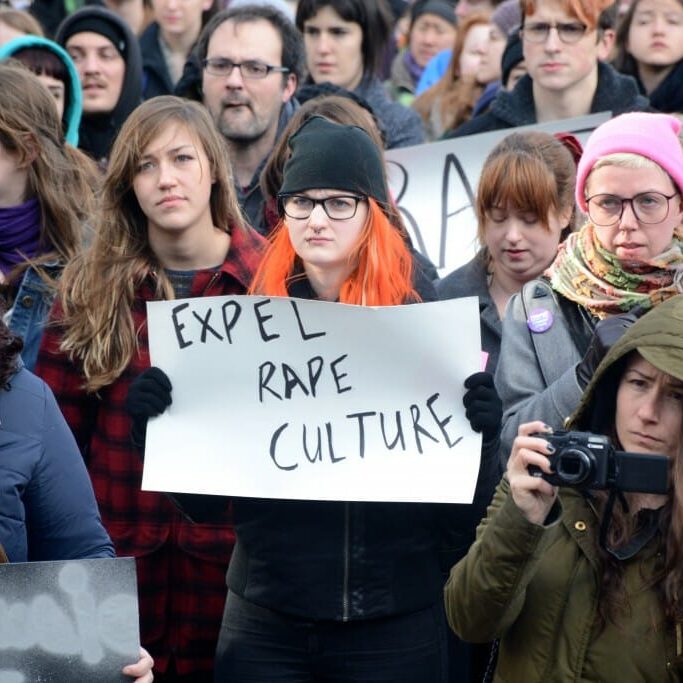 Protestors at a rally against misogyny held in front of Dal's Henry Hicks Building on Jan. 5.