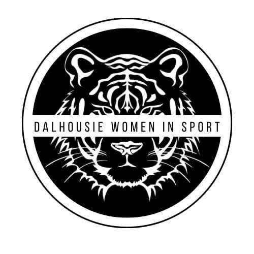 The Dalhousie Tiger sits behind a banner that reads “Dalhousie Women in Sport.” Photo by Dalhousie Student Union. 