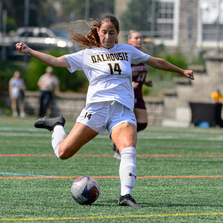 Halifax, Nova Scotia - Sep 10, 2023:  AUS Women's Soccer between Dalhousie Tigers and Mount Allison Mounties at the Wickwire Field in Halifax, Nova Scotia. (Trevor MacMillan/Dalhousie Tigers)