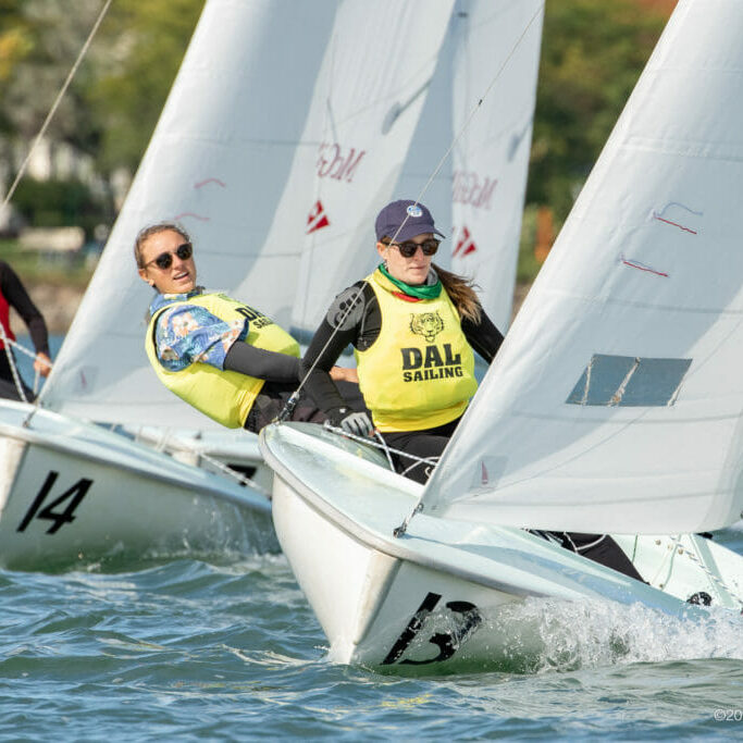 In this image: Kat Walker and Sierra Fahrman competing in the McGill University Invitational Regatta.