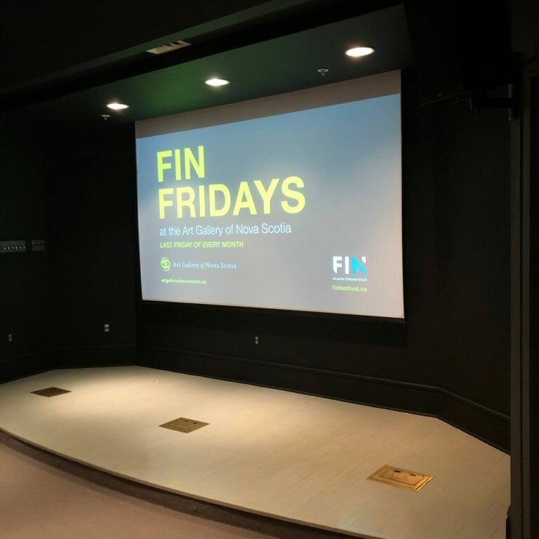 FIN Fridays1_FIN AIFF In this image: A FIN Friday's slide projected onto an auditorium screen.