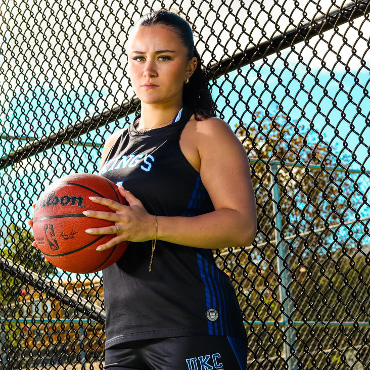 Zoe Mombourquette, a basketball player for the University of King's College women's team, poses at a basketball court in Halifax, Nova Scotia on Sept. 19, 2026.  