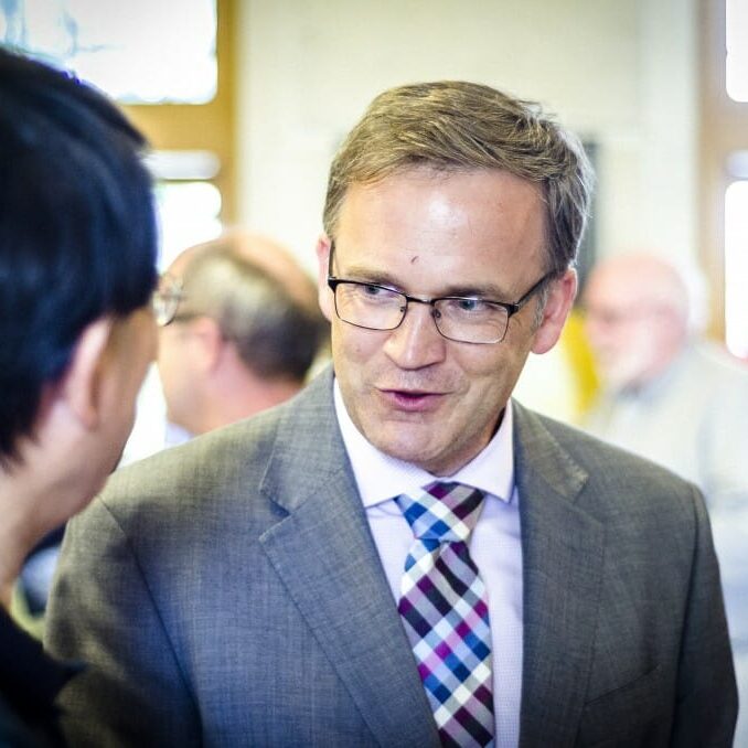 Florizone chats with students and staff at a reception on July 2. (Calum Agnew photo) Florizone chats with students and staff at a reception on July 2. (Calum Agnew photo)