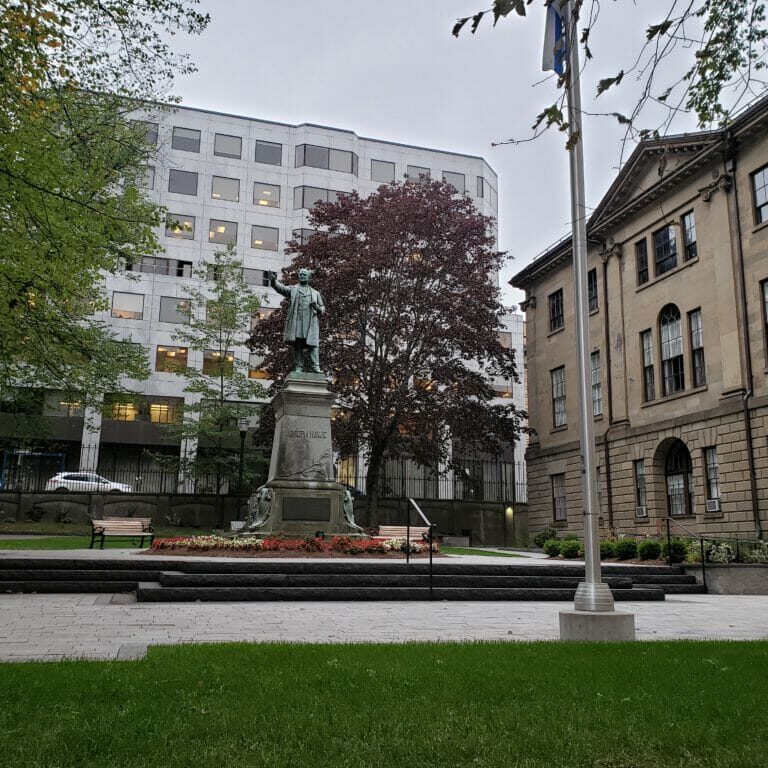 In this image: The statue of Joseph Howe on Hollis Street.