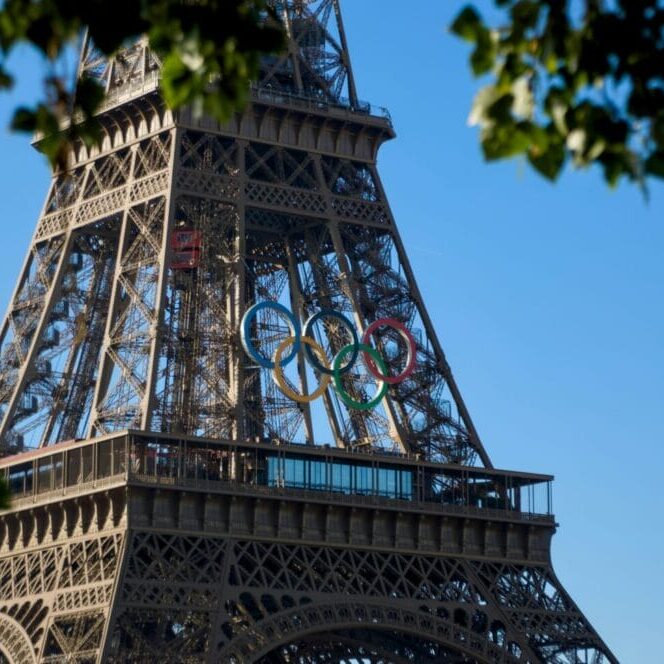 The Eiffel tower displays the Olympic rings for the 2024 Paris Summer Olympics. Photo credit: Bo Zhang
