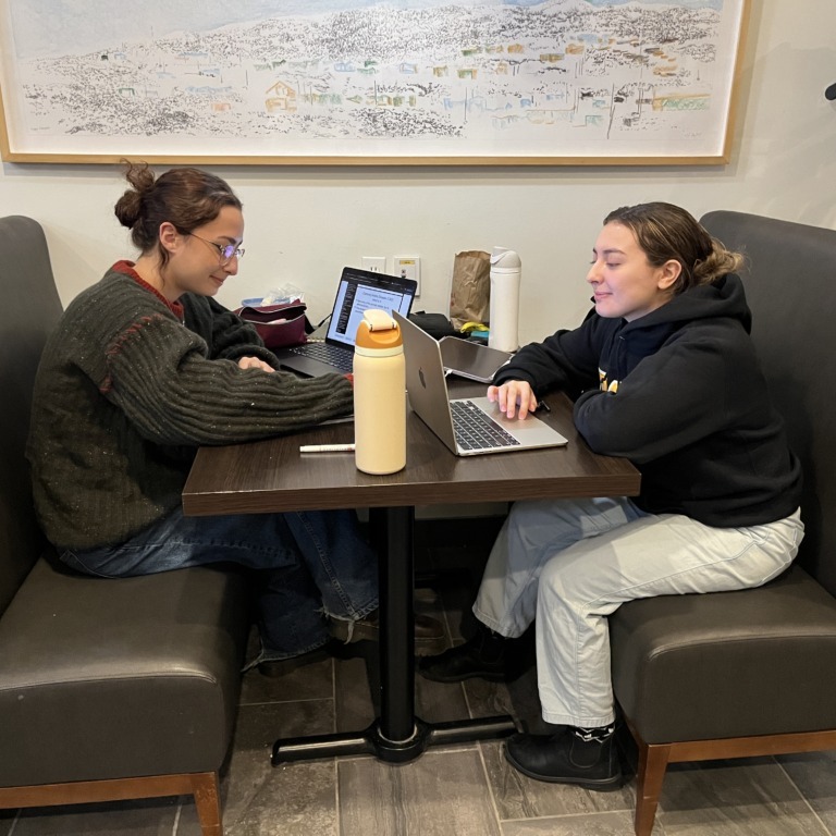 Kassandra Maatouk and Samantha Murray study in the Weldon Law Building. (Isabel Duque/The Dalhousie Gazette)