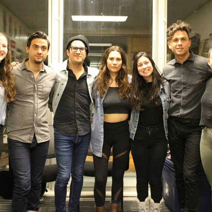 Arkells Perks of the job: meeting the Arkells. (Eleanor is on the far left, Sabina is third from the right.)