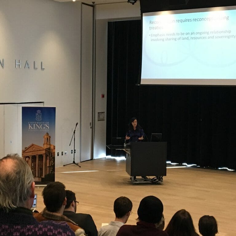 Naiomi Metallic delivers a presentation on Aboriginal Treaties in Canada at the 2017 Joseph Howe Symposium on January 14.