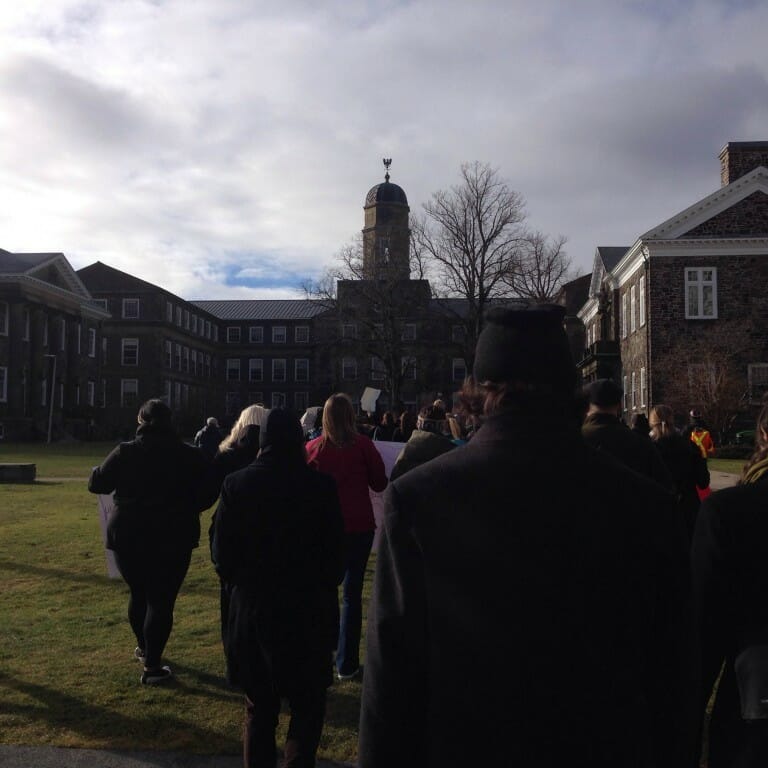 Protesters gathered in a silent march towards the Hicks.