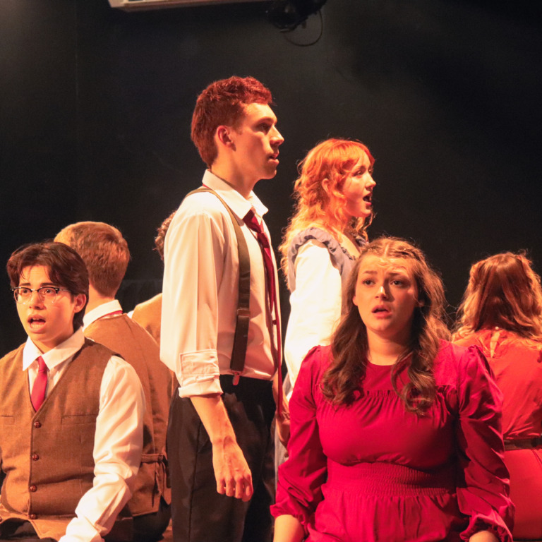 The cast of Spring Awakening rehearses at the Bus Stop Theatre Co-operative in Halifax, on Oct. 6, 2026. (Lola Drewery/The Dalhousie Gazette)