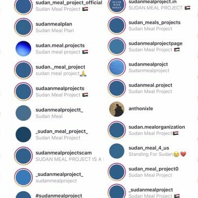 In this image: Screenshot of numerous Instagram profiles with a solid blue profile picture.