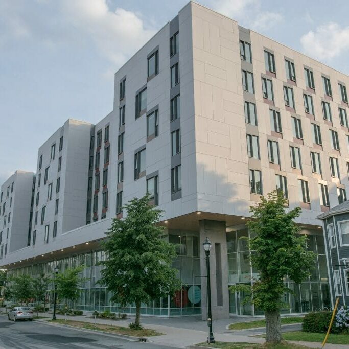 Let's talk about mental health In this image: The outside of LeMarchant Place