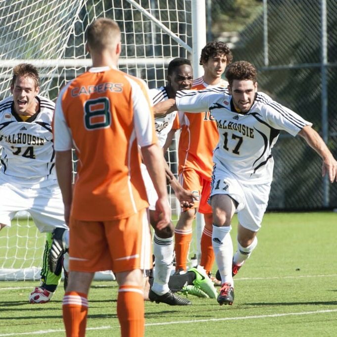 Tyler Lewars (17) celebrates after one of his two goals against CBU. (Photo by Chris Parent)