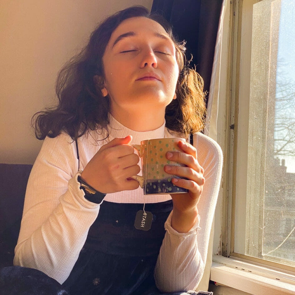MentalHealthBlog In this image: Florence Wallace holds a mug of tea.
