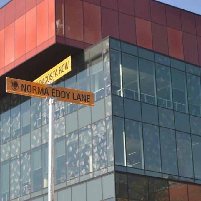 In this image: The newly named street signs on Dalhousie's Sexton Campus.