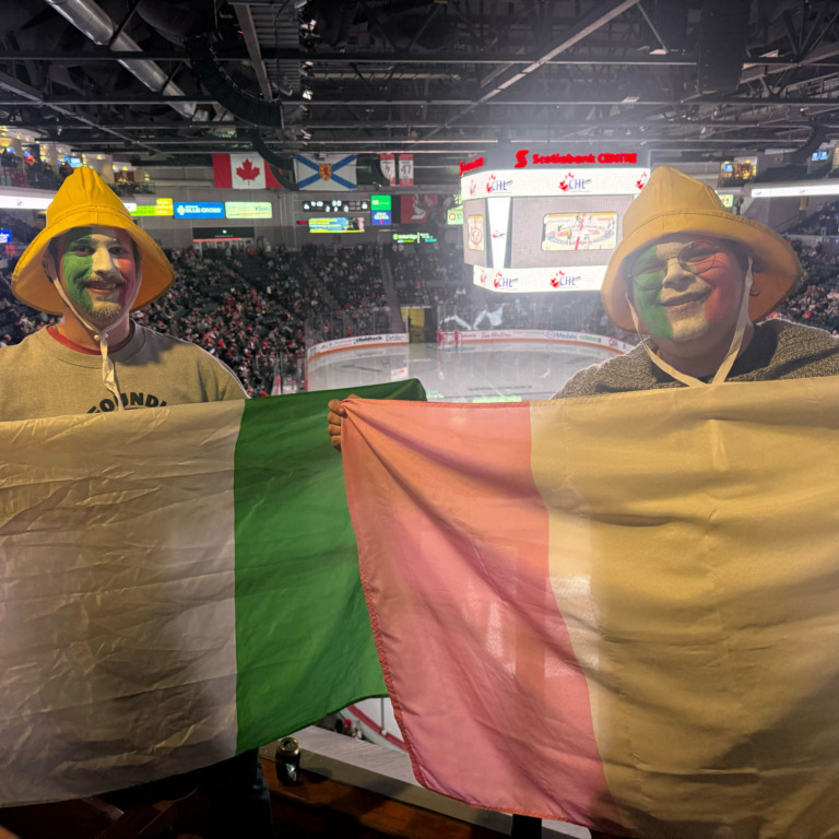 Newfoundland Regiment Two-Newfoundland Regiment fans showed up to their game against the Halifax Mooseheads with the unofficial Newfoundland flag and sailor hats on Oct. 17 at the Scotiabank Centre in Halifax, NS. (Jonas May/Dal Gazette)