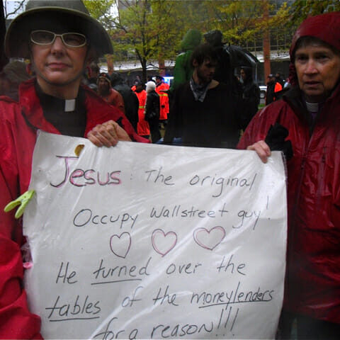 United Church ministers show their support earlier this afternoon.