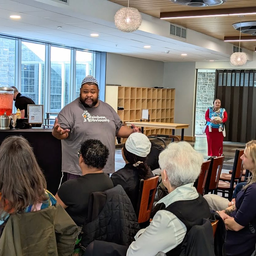 Michael W. Twitty, writer and culinary historian, leads a cooking demonstration and tasting at an event hosted by the Centre for Jewish Studies at Dalhousie University, on Oct. 6. (Rachel Bass/The Dalhousie Gazette)