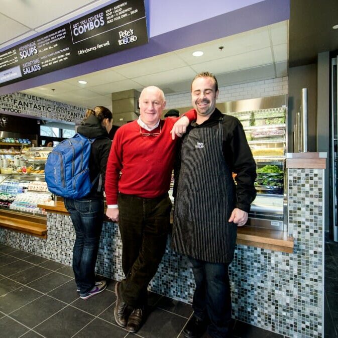 Pete Luckett (L), owner, and Jeff Supple (R), operations manager of Pete's ToGoGo in the SUB Jan. 16. (Calum Agnew photo)