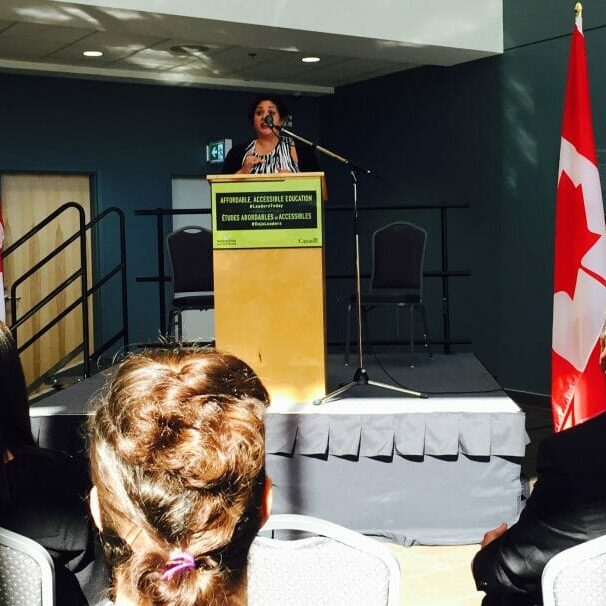 MLA Patricia Arab speaking at Budget 2016, Post-Secondary Education announcement