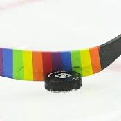 A Pride-taped stick on the ice. Image credit: Toronto Star