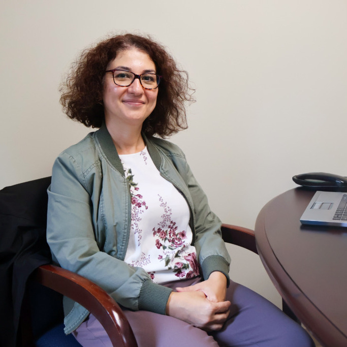Nadine Ezzeddine, a senior instructor in nursing at Dalhousie University, in a conference room in the Forrest Building on campus in Halifax, Nova Scotia, on Monday, Sept. 29, 2025. (Olivia Nitti/The Dalhousie Gazette)