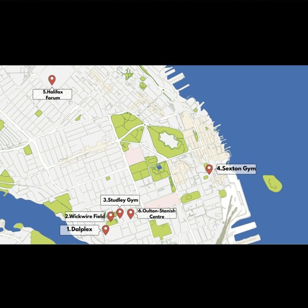 A map highlights five sports locations in Halifax, Nova Scotia, for sports fans who are new to the city.
Image credit: Olivia Le