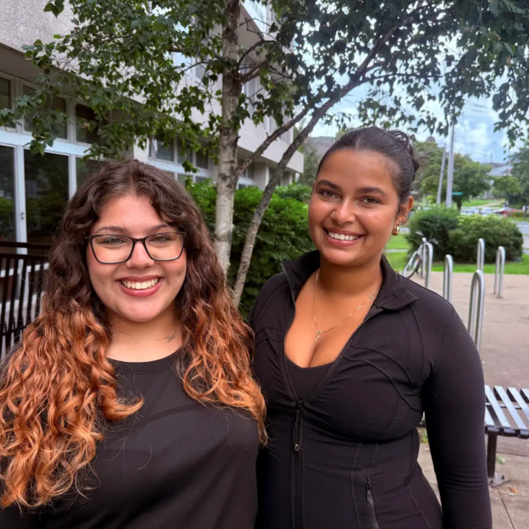 Co-founders of Dal Make-A-Wish, Zeen Ali (left) and Angel Womack (right) in front of Dalhousie’s Student Union Building in Halifax on Sept. 2, 2026. (Jonas May/The Dalhousie Gazette)