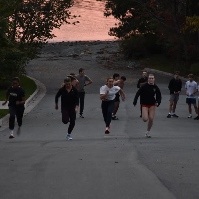 Members of the Dalhousie Track and Field team run up a hill during practice in Halifax, on Monday, Oct. 19, 2026. (Bethany Poltl/The Dalhousie Gazette)