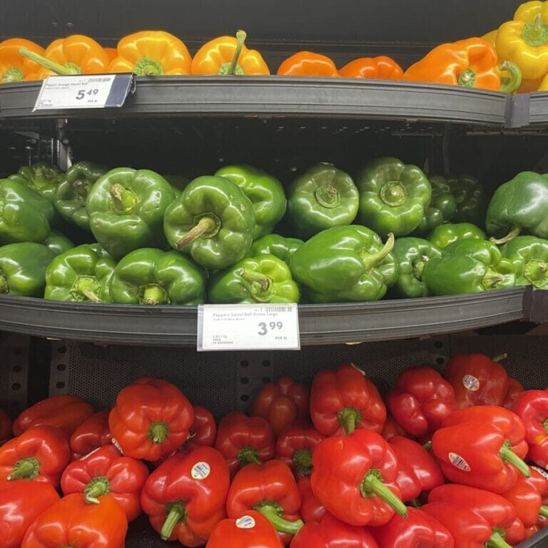 Bell peppers at the grocery store. Image credit: Mira Posluns