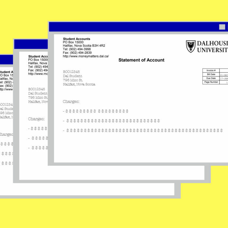 In this image: A graphic showing a Dalhousie University Statement of Account.