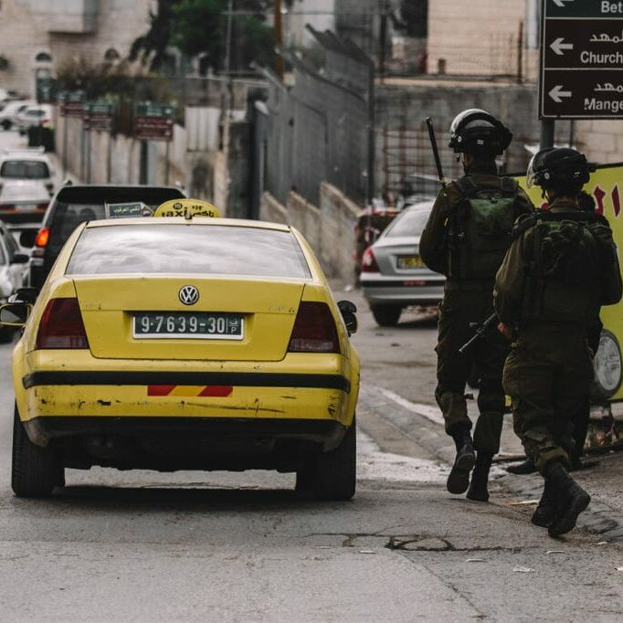 Israeli soldiers in Bethlehem. While the city is under Palestinian control, Israeli incursions into the city still take place.