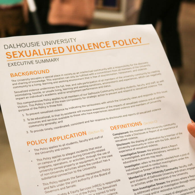 In this image: Dalhousie University's Sexualized Violence policy.