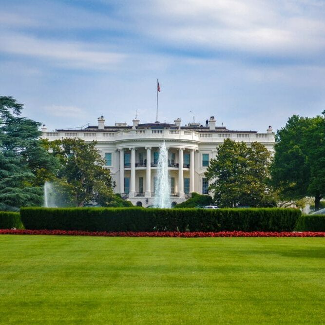 In this image: The White House, Washington DC.