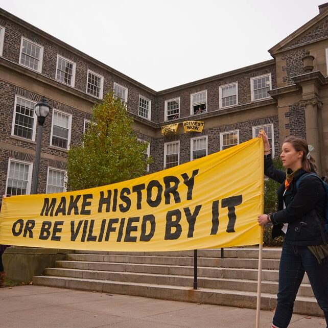 Divest Dal members in front of the Henry Hicks Building in November 2014. (Photo supplied)