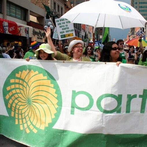 Elizabeth May visits a swing riding and merrily leads hundreds of civics-

class dropouts in a march away from a meaningful progressive vote. (Photo via Flickr: https://flic.kr/p/4ZZUHb)