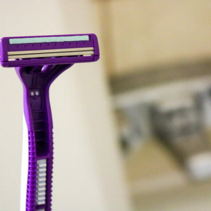 A purple disposable razor.
